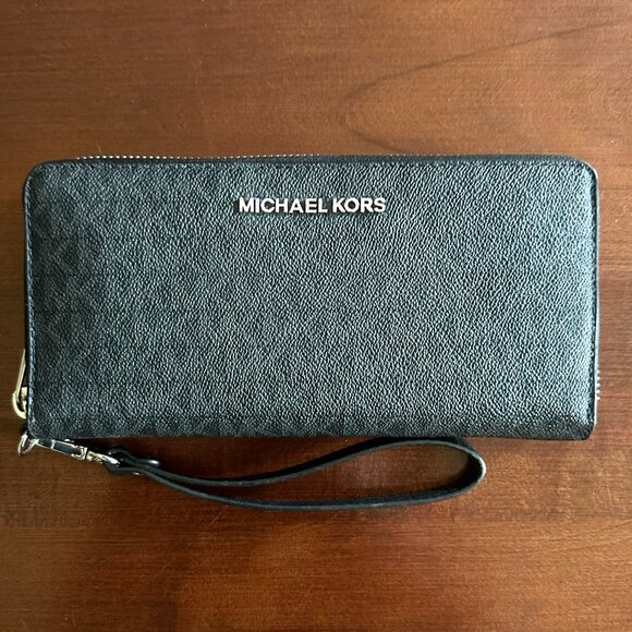 Michael Kors Large Jet Set Continental Multifunction Wallet Wristlet Black/Gray - Picture 8 of 8